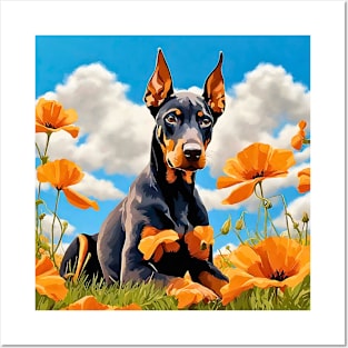 California Poppy Doberman Pinscher Posters and Art